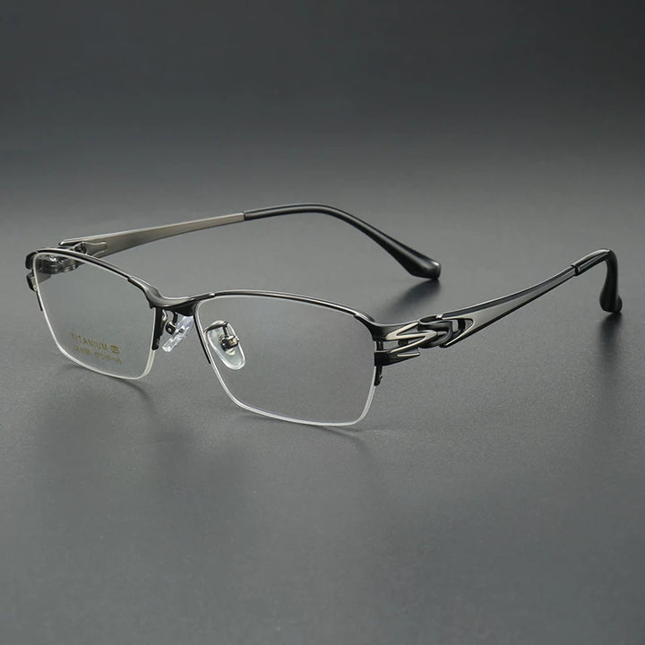 Aror Men's Semi Rim Square Brow Line Titanium Eyeglasses 96156 Semi Rim Aror Black Gun