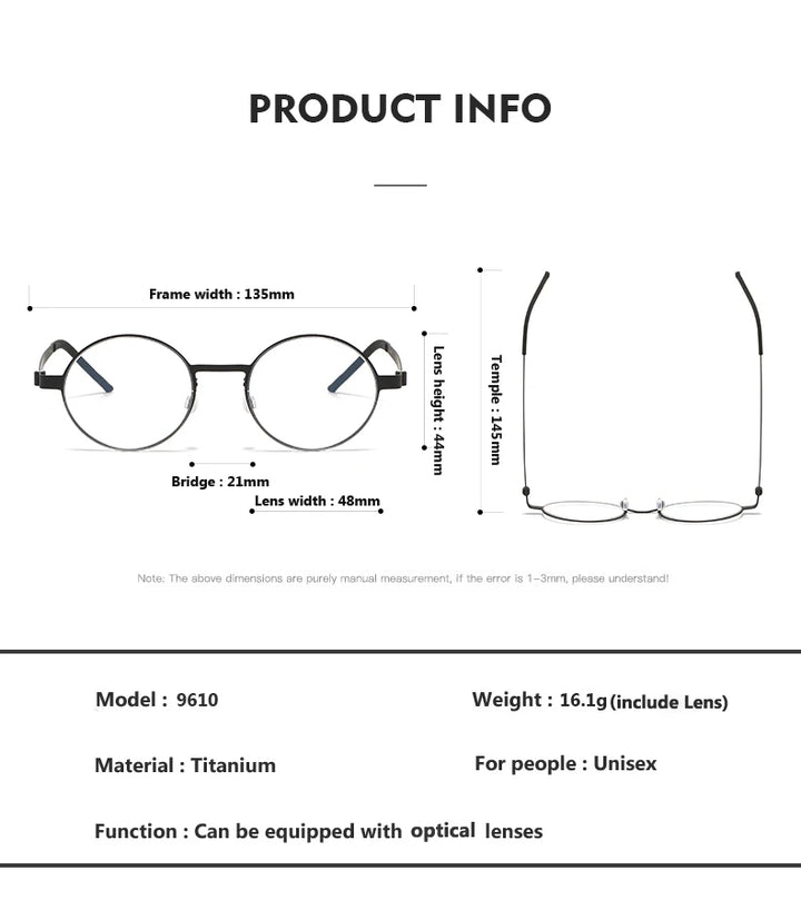 Aimee Unisex Full Rim Round Screwless Titanium Eyeglasses 9610 Full Rim Aimee   