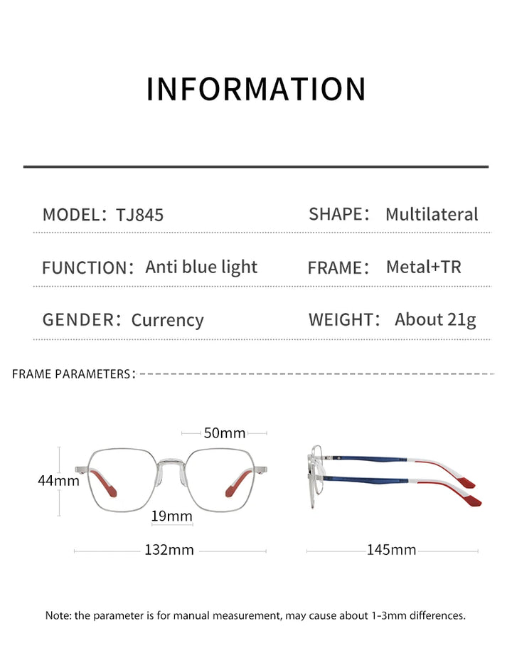 Vicky Unisex Full Rim Polygon Stainless Steel Acetate Reading Glasses 845 Reading Glasses Vicky   