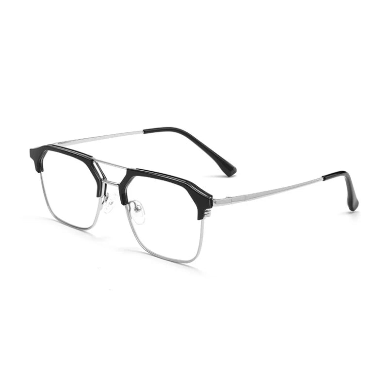 Hotochki Unisex Full Rim Square Double Bridge Tr 90 Alloy Eyeglasses 680874