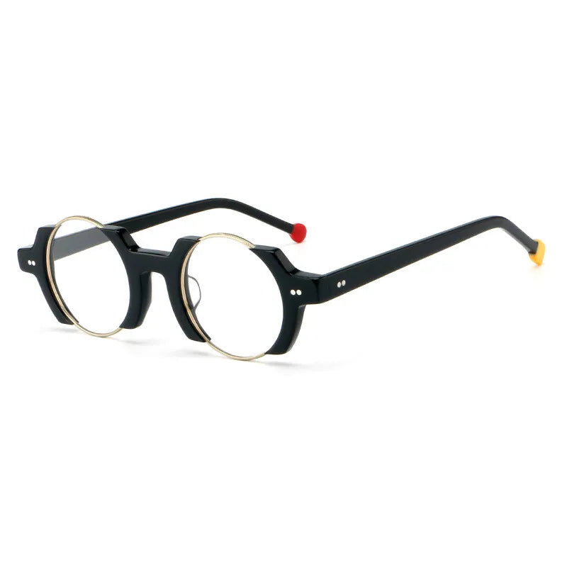 CCspace Unisex Semi Rim Round Acetate Eyeglasses 301778 Semi Rim CCspace BlackGold  