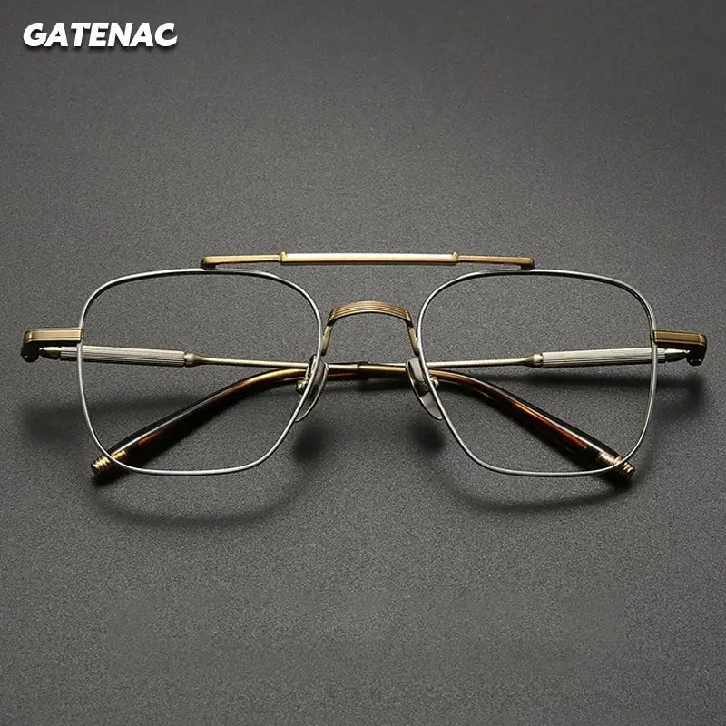 Gatenac Unisex Full Rim Big Square Double Bridge Titanium Eyeglasses 716830 FuzWeb