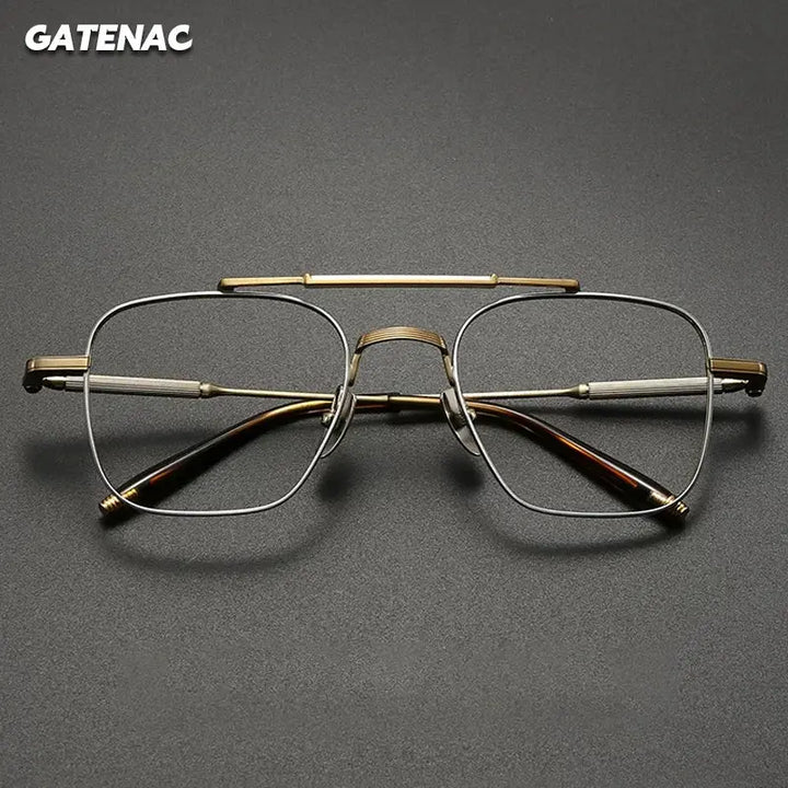 Gatenac Unisex Full Rim Big Square Double Bridge Titanium Eyeglasses 716830 FuzWeb