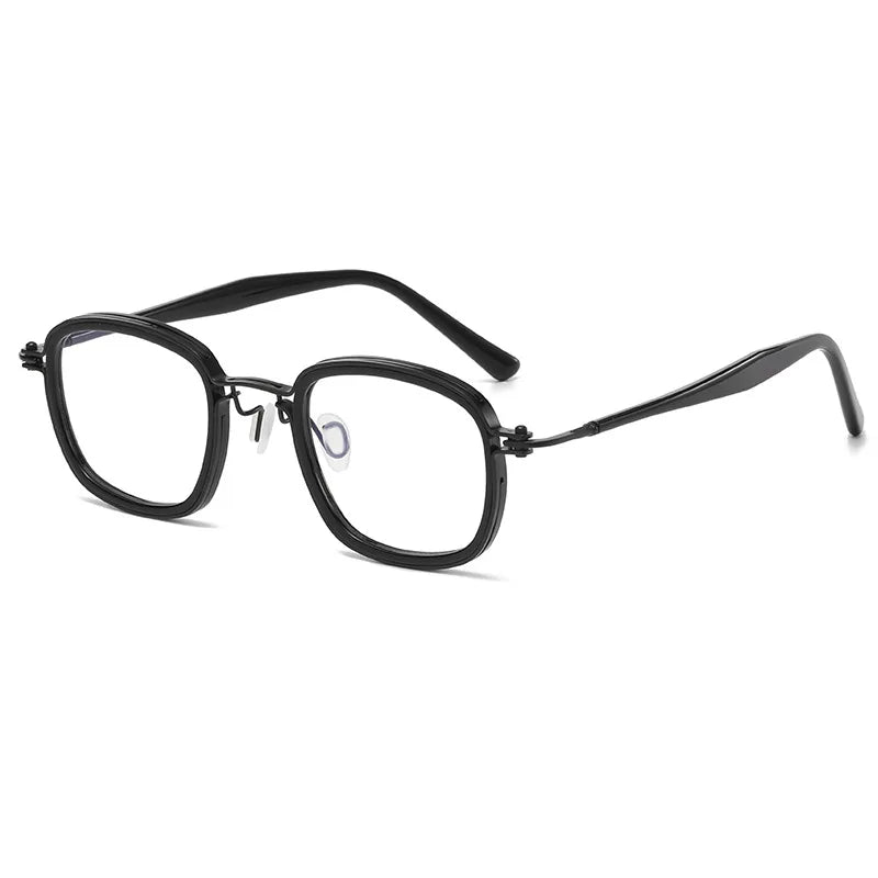 Black Mask Unisex Full Rim Square Titanium Acetate Eyeglasses 45863