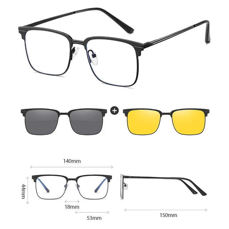 Hdcrafter Women's Full Rim Square Double Bridge Titanium Tr 90 Eyeglasses Clip On Sunglasses 414819