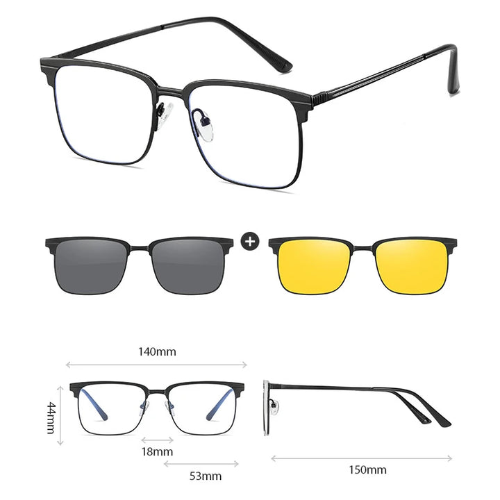 Hdcrafter Women's Full Rim Square Double Bridge Titanium Tr 90 Eyeglasses Clip On Sunglasses 414819