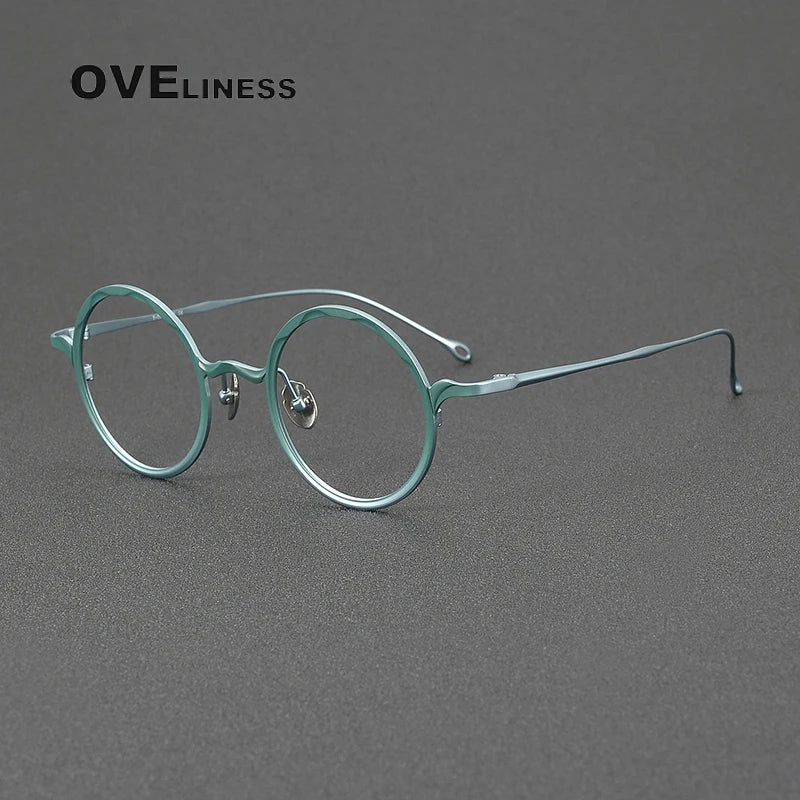 Oveliness Unisex Full Rim Round Titanium Eyeglasses 42611 Full Rim Oveliness green blue