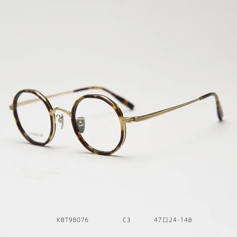 Xbora Women's Full Rim Polygon Round Acetate Titanium Eyeglasses 98076