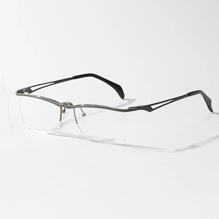 Aimee Unisex Semi Rim Brow Line Square Titanium Eyeglasses 11489 Semi Rim Aimee gun-grey  