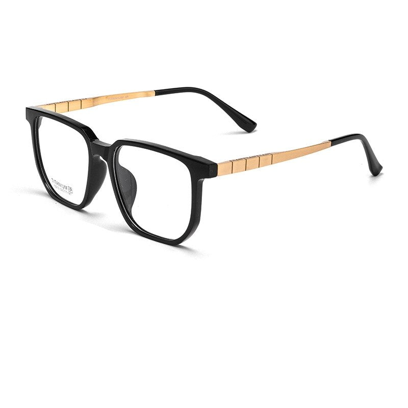 Yimaruili Men's Full Rim Square Acetate Titanium Eyeglasses 15210t Full Rim Yimaruili Eyeglasses Black Gold  