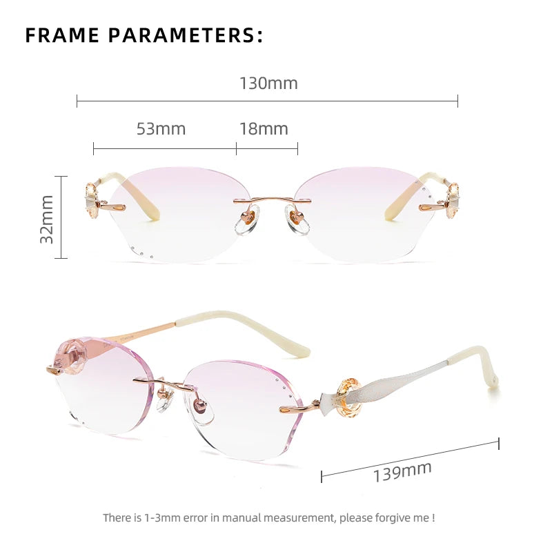 Reven Jate Women's Rimless Oval Butterfly Titanium Eyeglasses 5023