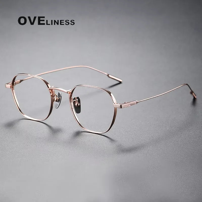 Oveliness Women's Full Rim Flat Top Polygon Titanium Eyeglasses 84848 Full Rim Oveliness rose gold