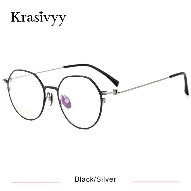Krasivyy Women's Full Rim Polygon Round Screwless Titanium Eyeglasses Hm5008 Full Rim Krasivyy Black Silver CN 