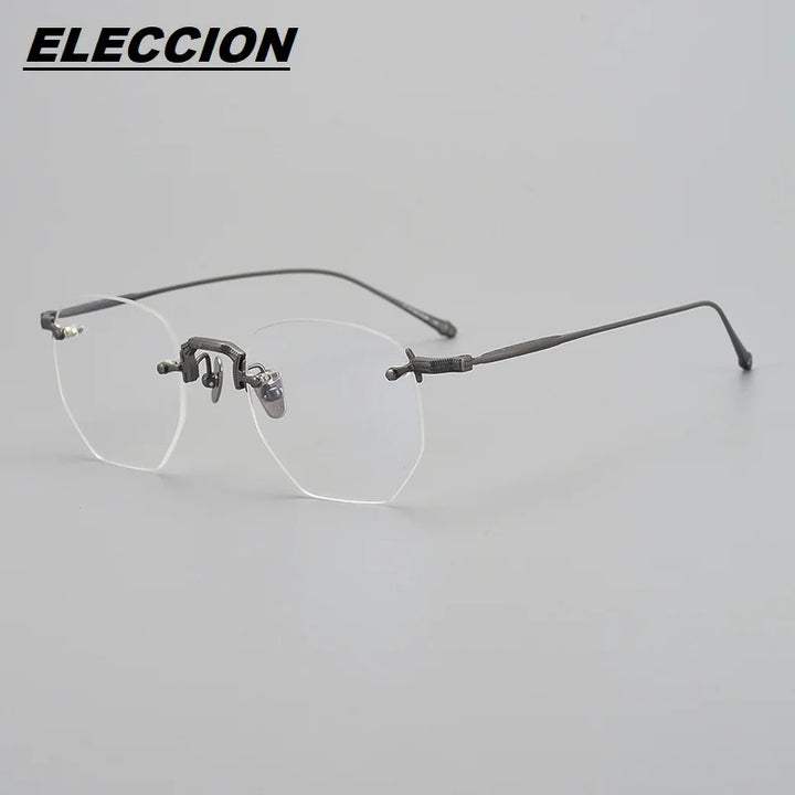 Eleccion Unisex Rimless Polgon Titanium Eyeglasses 43104 Rimless Eleccion Gray CHINA