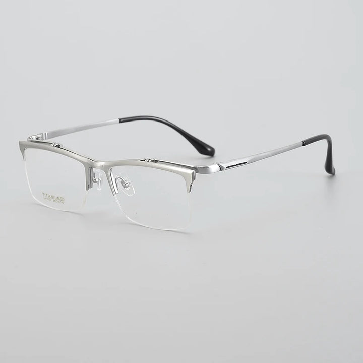 Muzz Men's Semi Rim Square Flip Up Titanium Eyeglasses 6152 Semi Rim Muzz Silver  