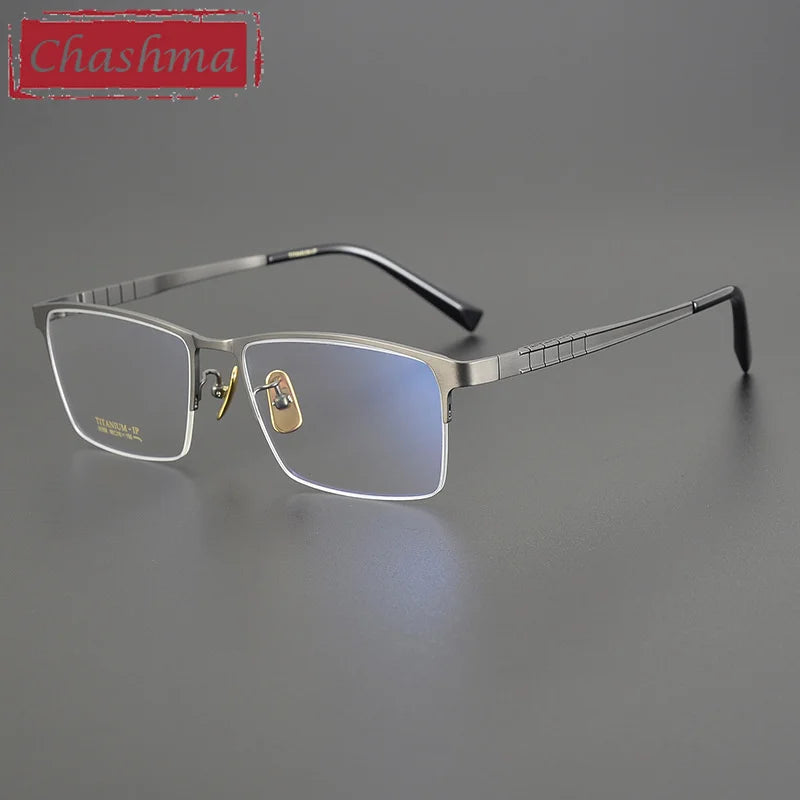 Chashma Ottica Men's Semi Rim Big Square Titanium Eyeglasses 91058 Semi Rim Chashma Ottica Wire Drawing Gray  