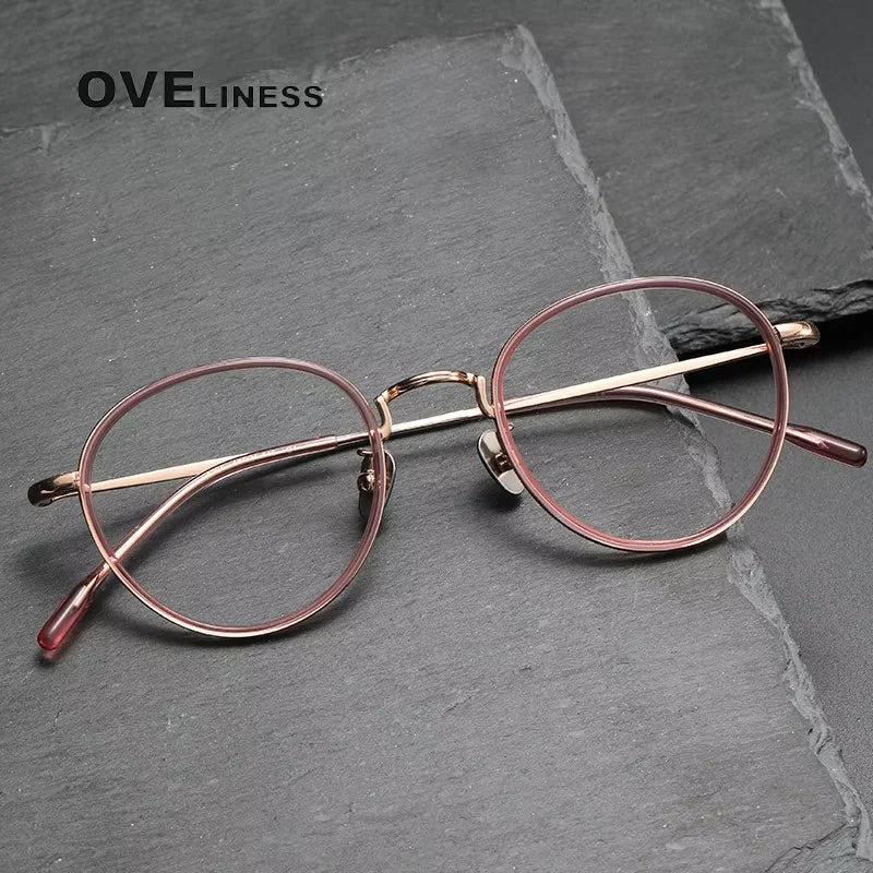 Oveliness Women's Full Rim Round Acetate Titanium Eyeglasses 38507