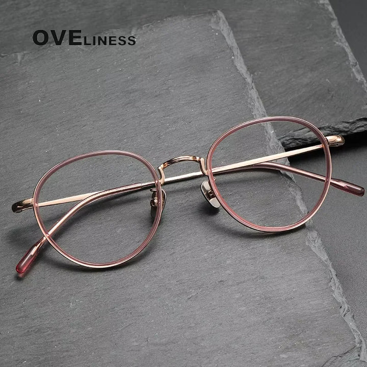 Oveliness Women's Full Rim Round Acetate Titanium Eyeglasses 38507