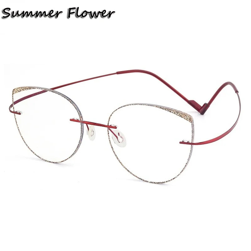 Summer Flower Women's Rimless Round Cat Eye Titanium Eyeglasses 696074