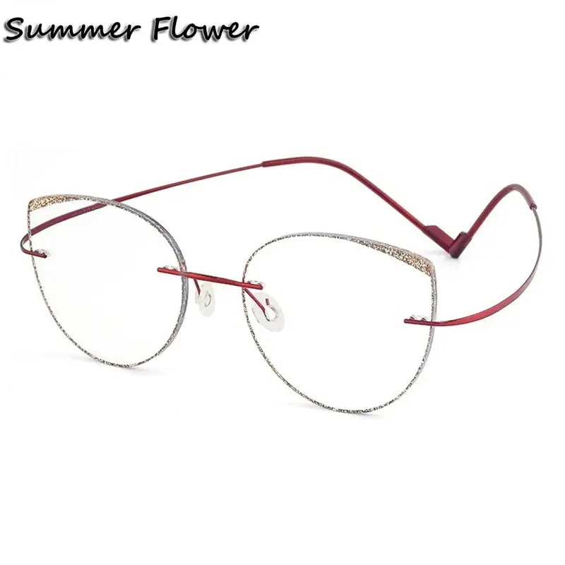 Summer Flower Women's Rimless Round Cat Eye Titanium Eyeglasses 696074.