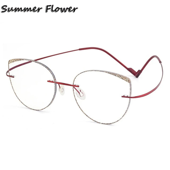 Summer Flower Women's Rimless Round Cat Eye Titanium Eyeglasses 696074