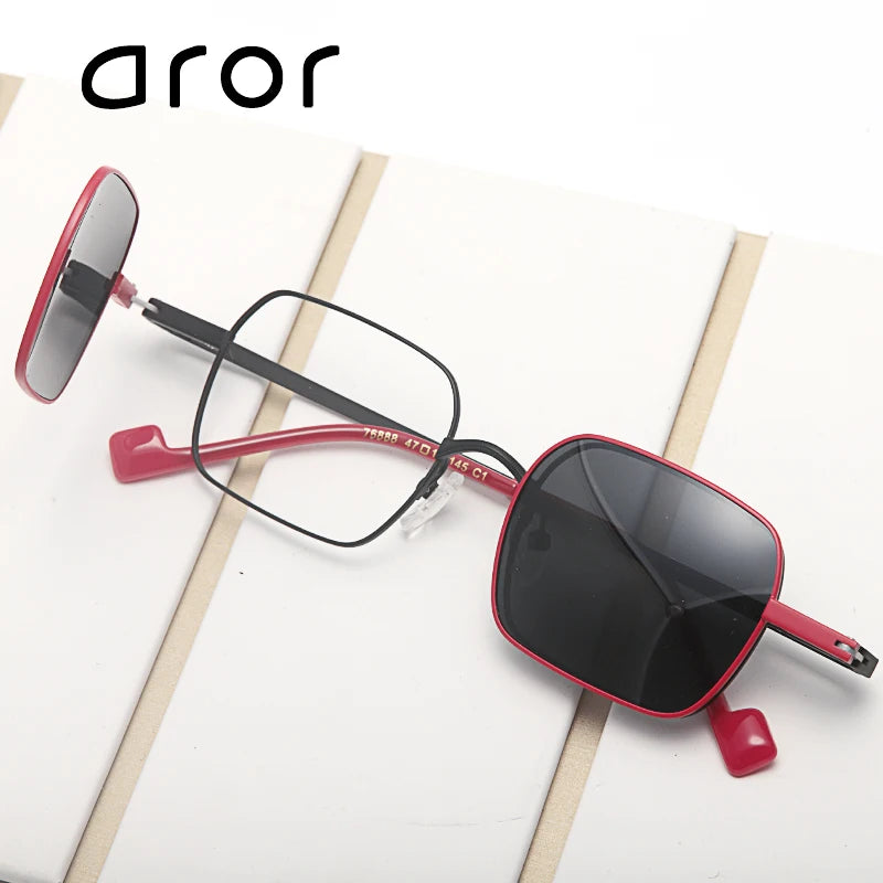 Aror Unisex Full Rim Square Alloy Eyeglasses Side Flip Sunglasses 76888 Full Rim Aror