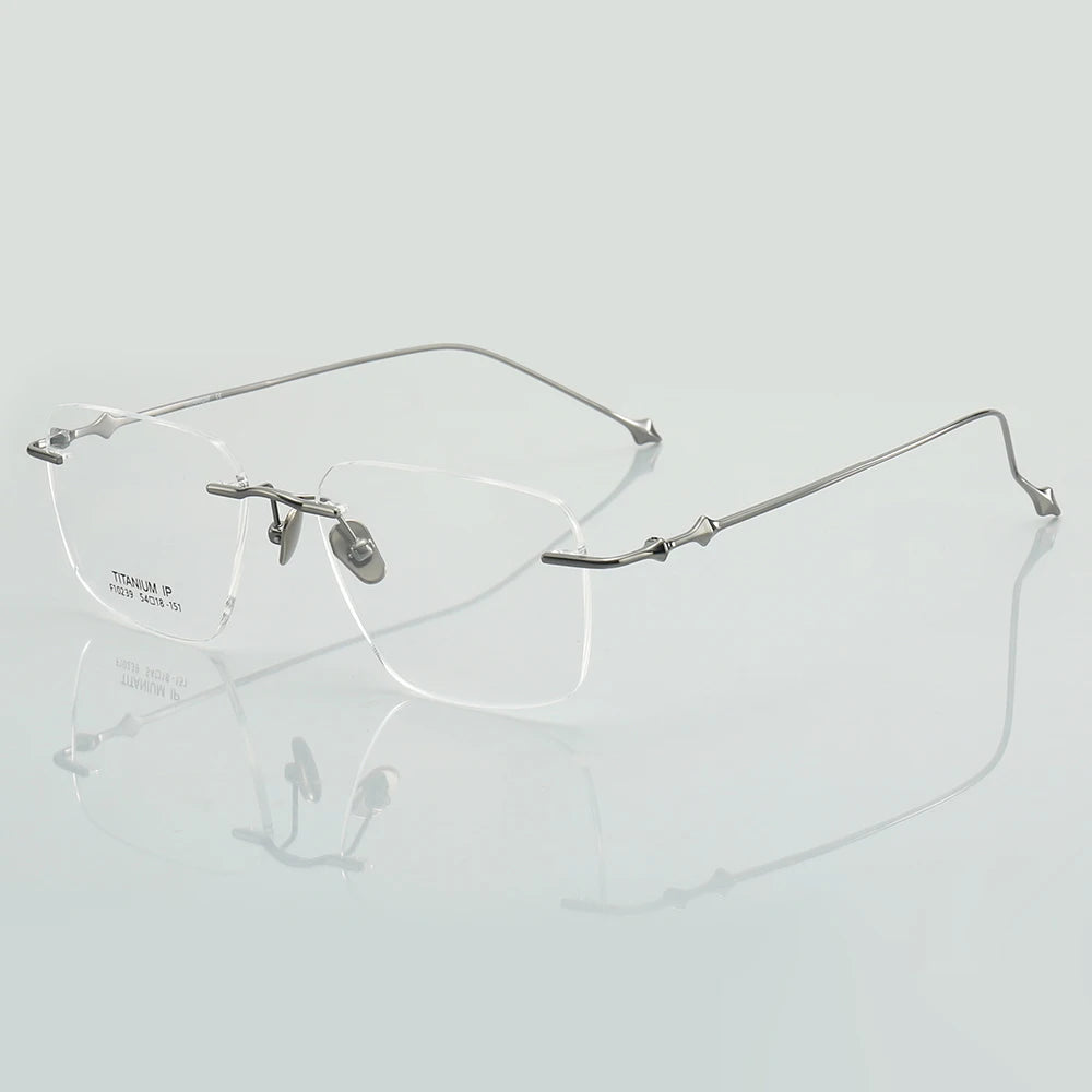 Muzz Unisex Rimless Square Titanium Eyeglasses 10239 Rimless Muzz GRAY