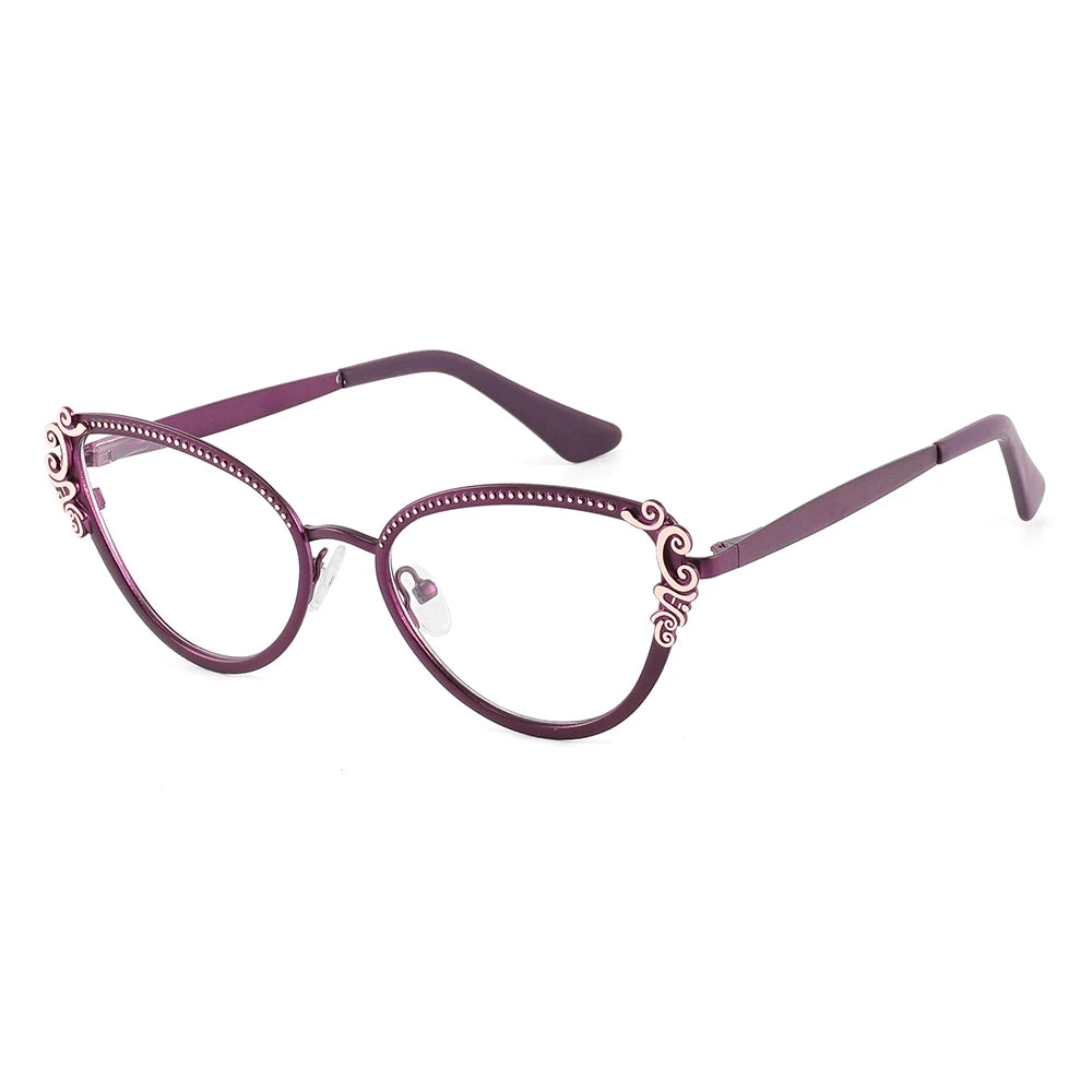 Laoyehui Women's Full Rim Oval Cat Eye Alloy Reading Glasses 8775 Reading Glasses Laoyehui C5 +100 