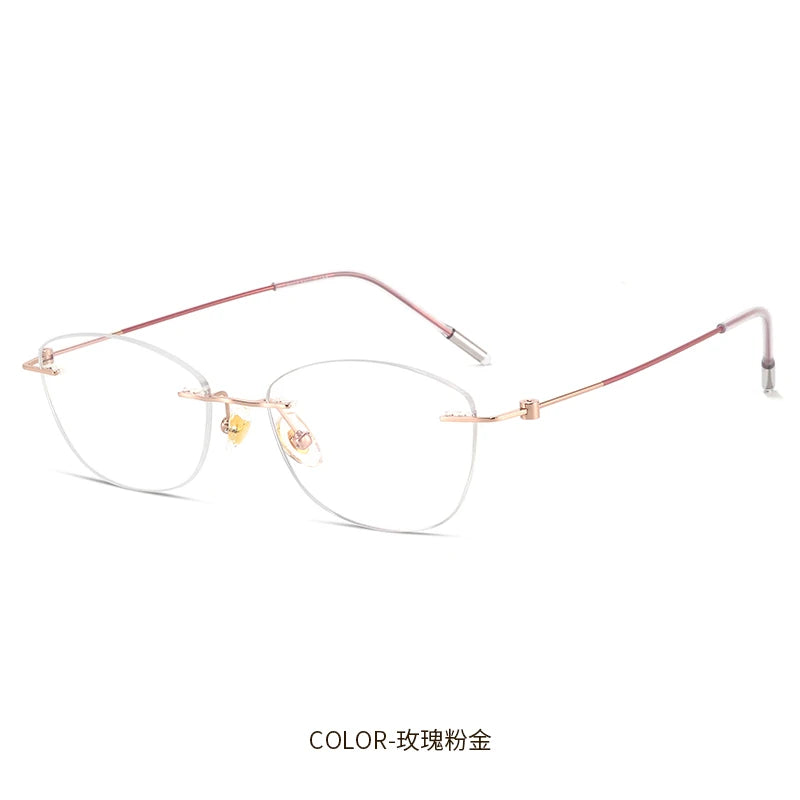 Reven Jate Women's Rimless Oval Cat Eye Titanium Eyeglasses 6071 Rimless Reven Jate rose golden pink