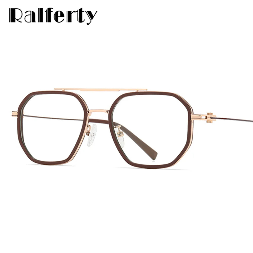 Ralferty Women's Full Rim Polygon Double Bridge Acetate Alloy Eyeglasses R823 Full Rim Ralferty   