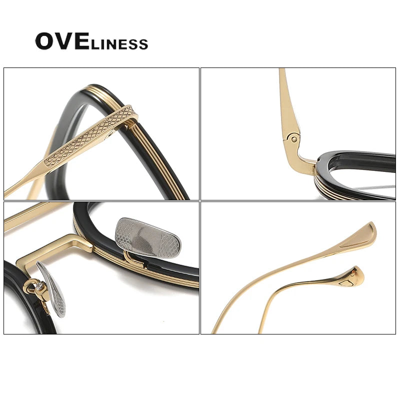 Oveliness Unisex Full Rim Square Double Bridge Acetate Titanium Eyeglasses I0006 Full Rim Oveliness   