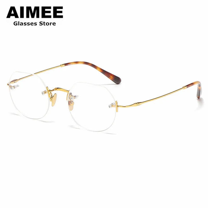 Aimee Unisex Rimless Flat Top Round Titanium Eyeglasses 26008 Rimless Aimee   