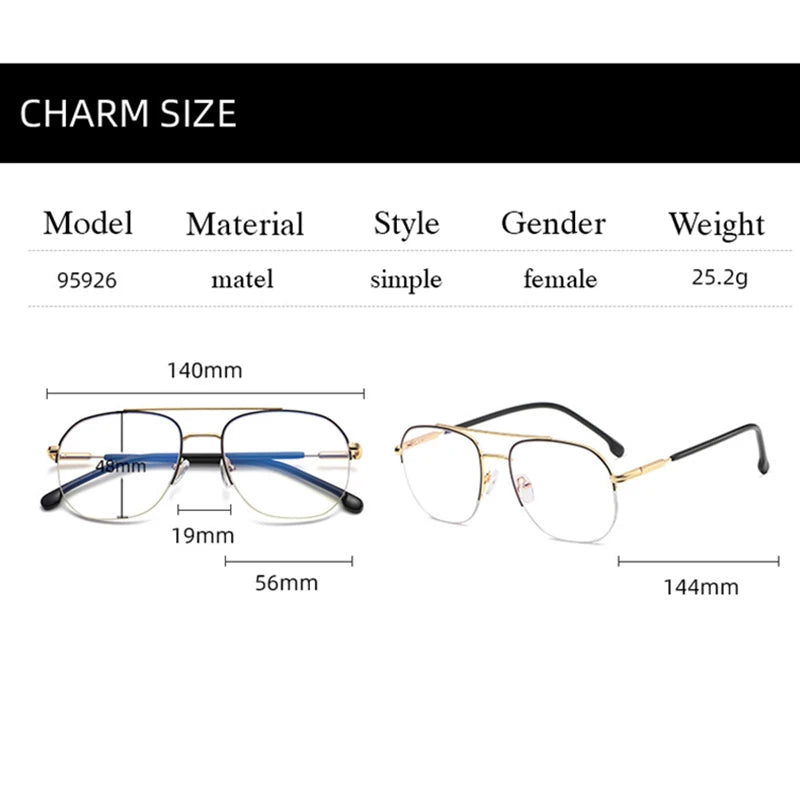 Handoer Unisex Semi Rim Square Double Bridge Titanium Eyeglasses 95926
