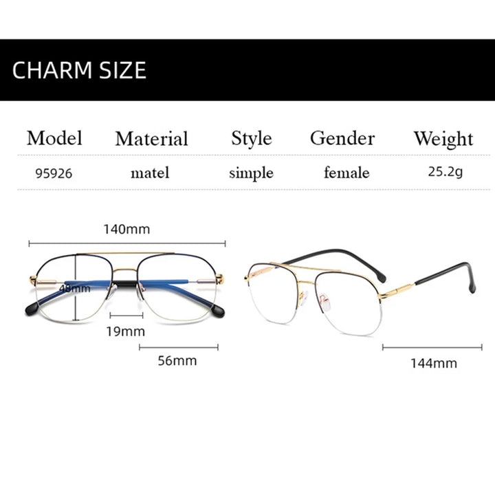 Handoer Unisex Semi Rim Square Double Bridge Titanium Eyeglasses 95926