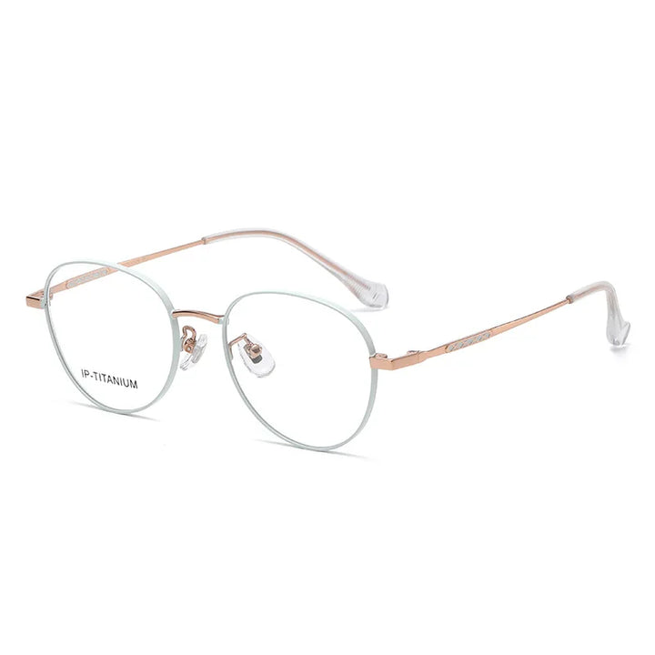 Yimaruili Women's Full Rim Oval Round Titanium Eyeglasses 98449 Full Rim Yimaruili Eyeglasses Green Rose Gold