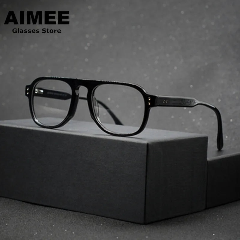 Aimee Unisex Full Rim Brow Line Square Acetate Eyeglasses 14245 Full Rim Aimee Black  