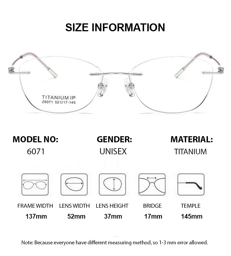 Summer Flower Women's Rimless Square Titanium Eyeglasses 86071 Rimless Summer Flower