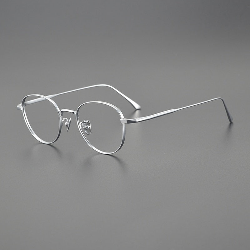 Gatenac Unisex Full Rim Round Titanium Eyeglasses Gxyj1098 Full Rim Gatenac Silver  