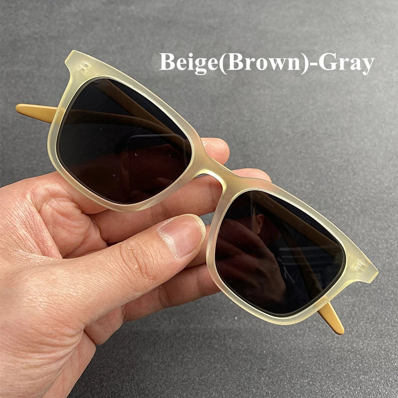 Black Mask Men's Full Rim Square Acetate Polarized Sunglasses 9020 Sunglasses Black Mask Beige(Brown)-Gray As Shown 