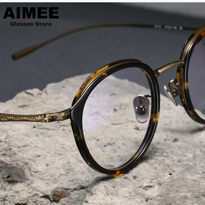 Aimee Women's Full Rim Oval Round Acetate Titanium Eyeglasses 10806