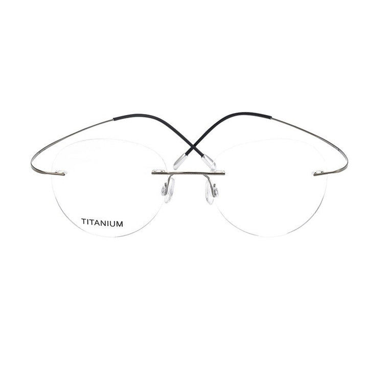 Hdcrafter Unisex Rimless Round Titanium Eyeglasses  16017 Rimless Hdcrafter Eyeglasses Grey  