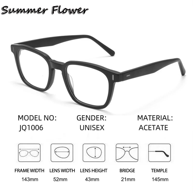 Summer Flower Men's Full Rim Square Brow Line Acetate Eyeglasses 691006
