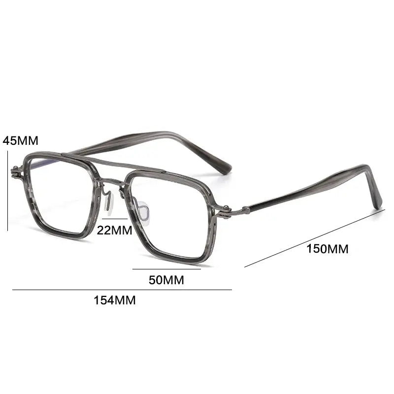 Gatenac Men's Full Rim Big Square Double Bridge Titanium Eyeglasses 985876 FuzWeb