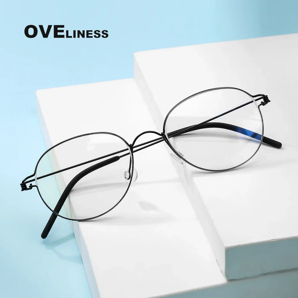 Oveliness Unisex Full Rim Round Screwless Titanium Eyeglasses Os005 Full Rim Oveliness   