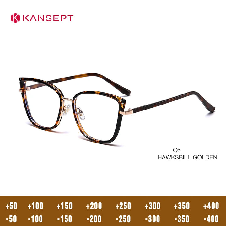 Kansept Women's Full Rim Cat Eye Tr 90 Alloy Reading Glasses 59501 Reading Glasses Kansept B9501-C6 Prescription custom