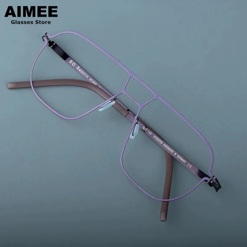 Aimee Unisex Full Rim Big Square Stainless Steel Eyeglasses 8217 Full Rim Aimee Purple  