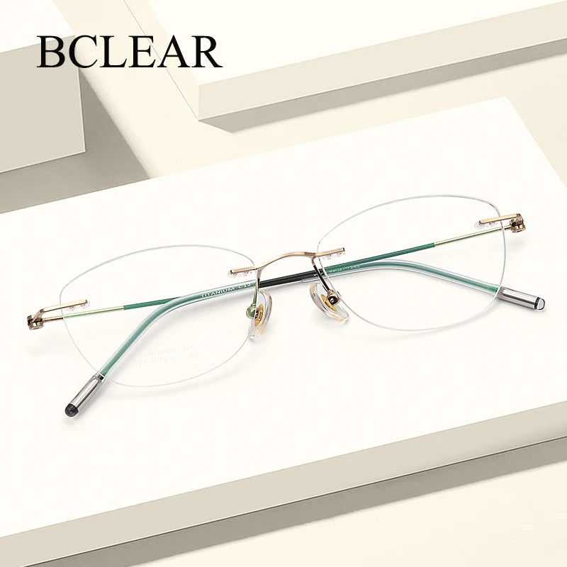 Bclear Women's Rimless Oval Cat Eye Titanium Eyeglasses 46071 Rimless Bclear