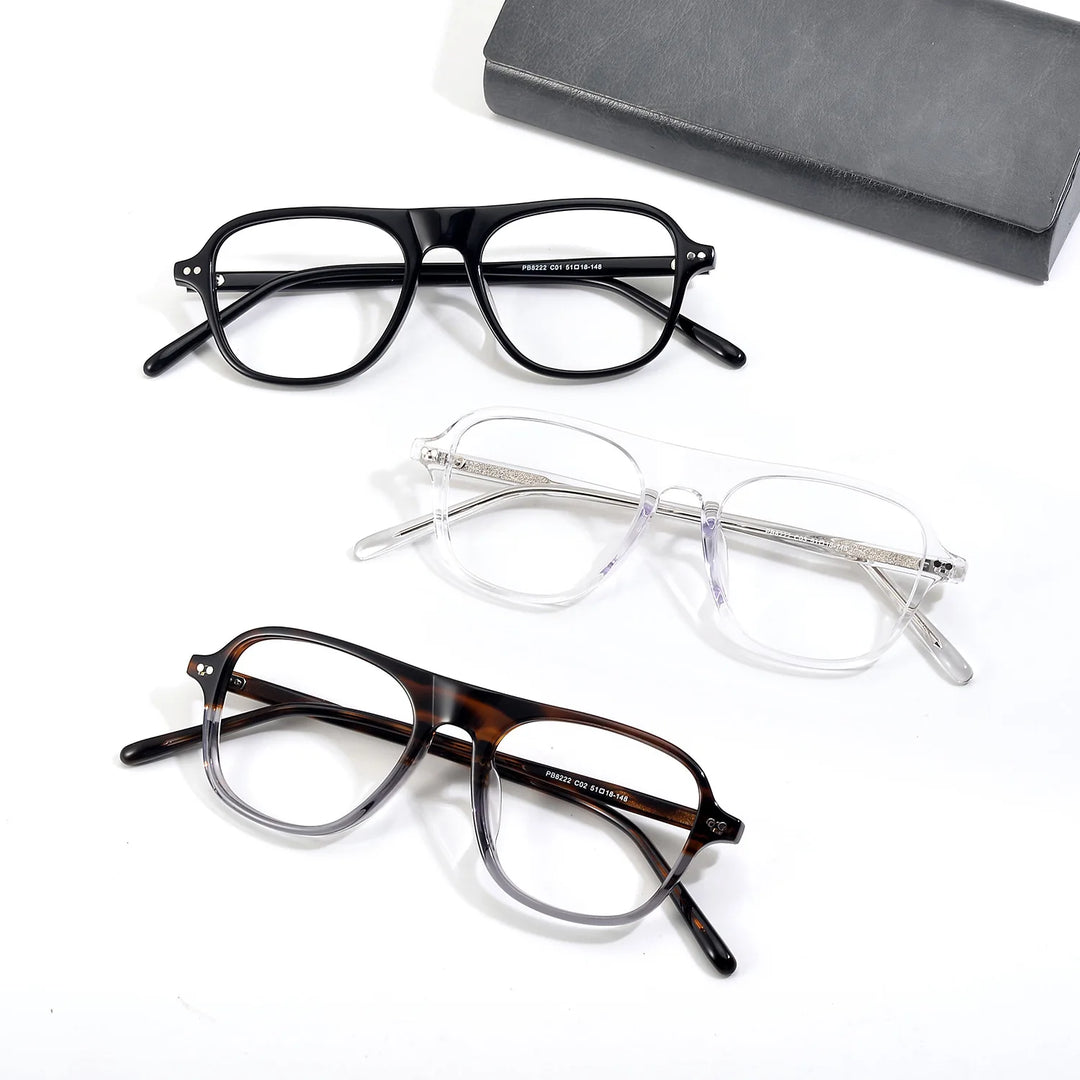 Hewei Unisex Full Rim Brow Line Square Acetate Eyeglasses 48222