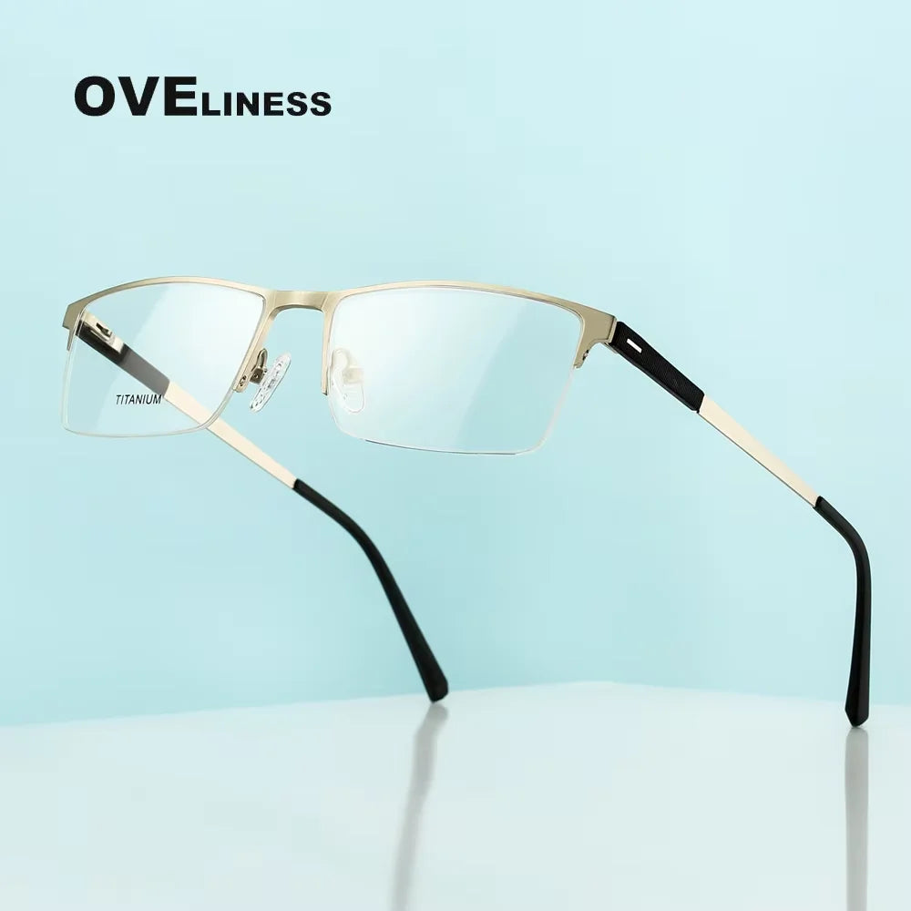 Oveliness Men's Semi Rim Square Titanium Alloy Eyeglasses 8839 Semi Rim Oveliness   