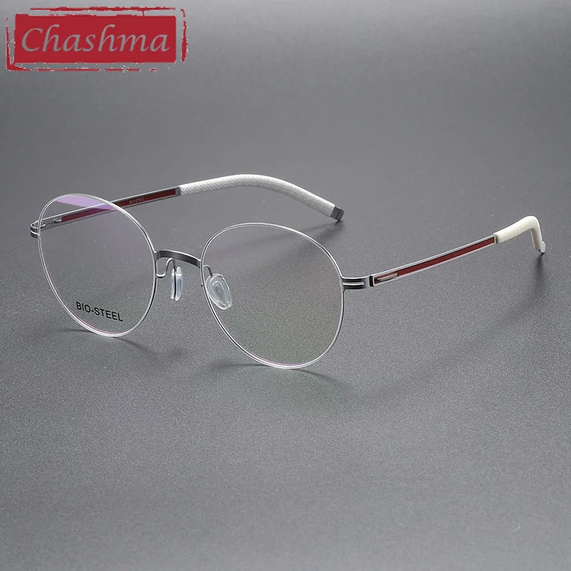 Chashma Ochki Women's Full Rim Round Titanium Eyeglasses 44953 Full Rim Chashma Ochki Silver Red  